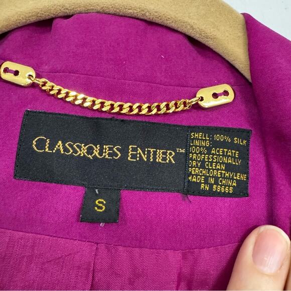Vintage Classiques Entier Magenta Pink Silk Blazer Jacket Womens S Oversized - Picture 10 of 11